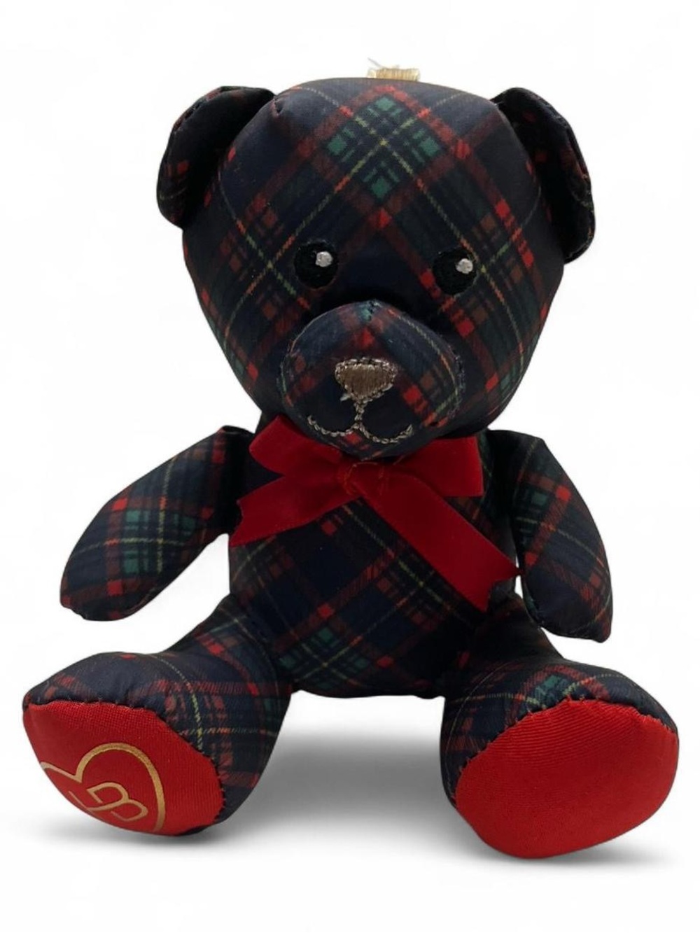 Rare Limited Edition Build-A-Bear Black Red Plaid Mini Plush Teddy Bear Ornament